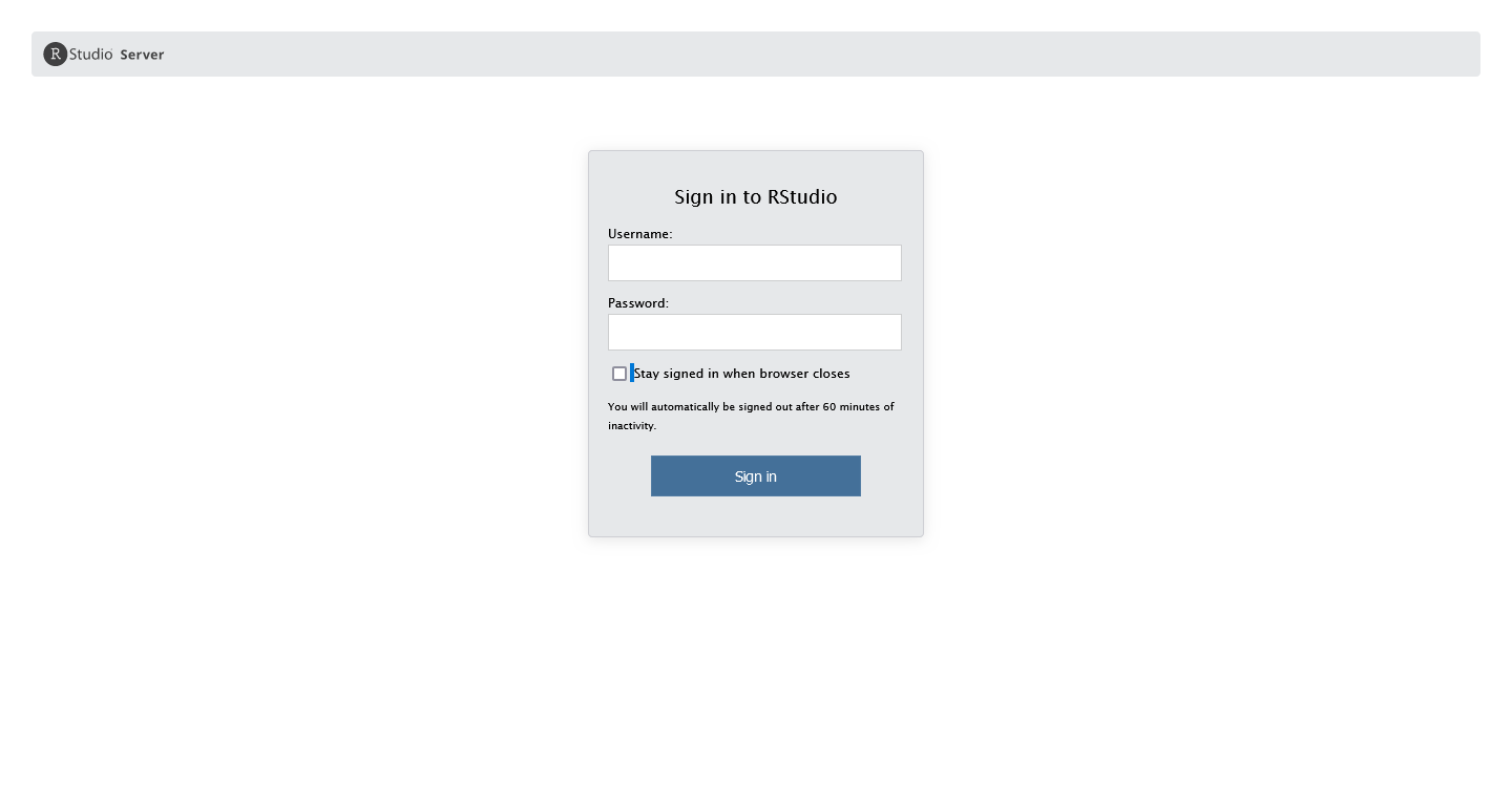 透過剛才更新的路由，所看到的 RStudio 登入頁面