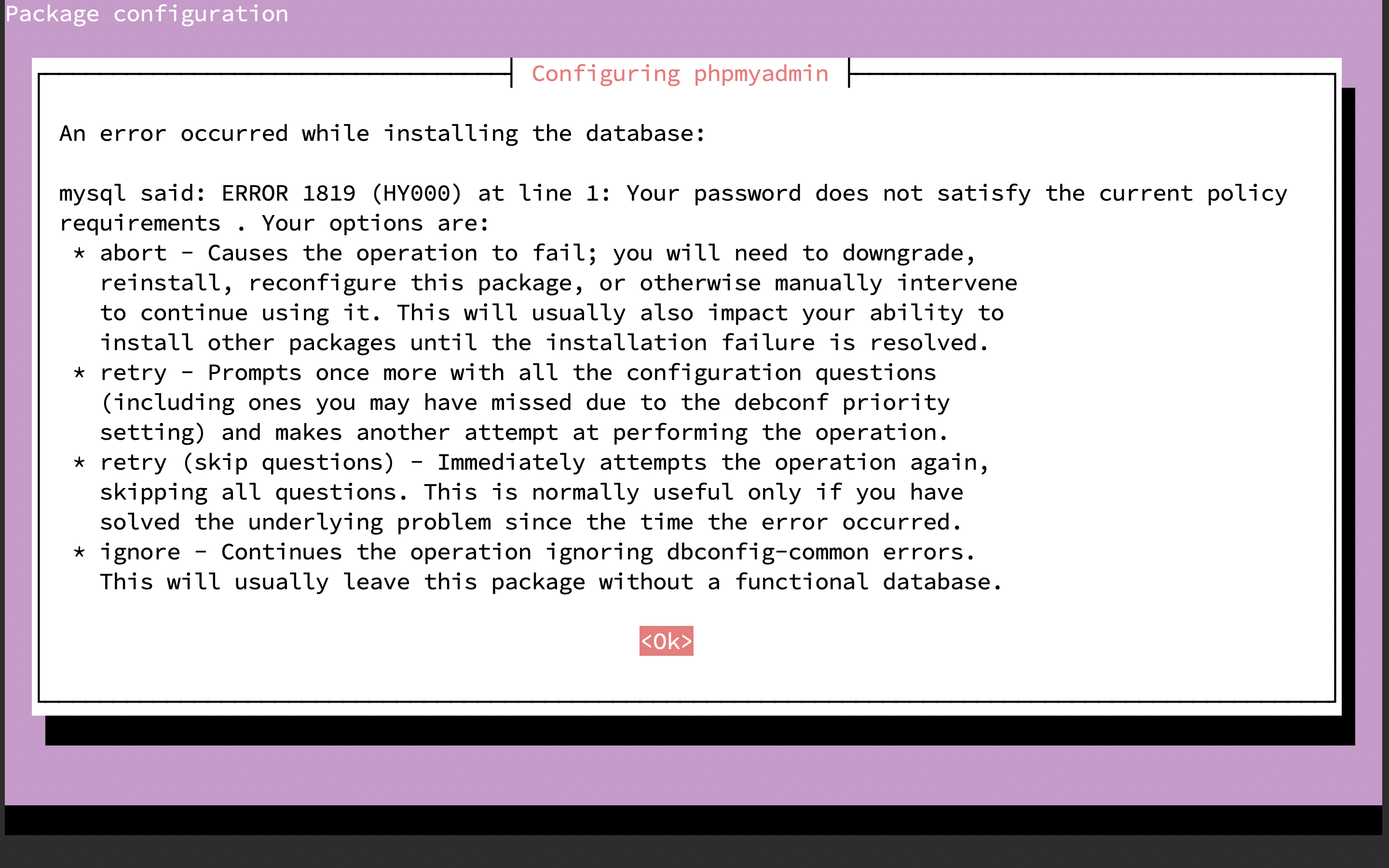 phpMyAdmin 安裝導覽,錯誤訊息