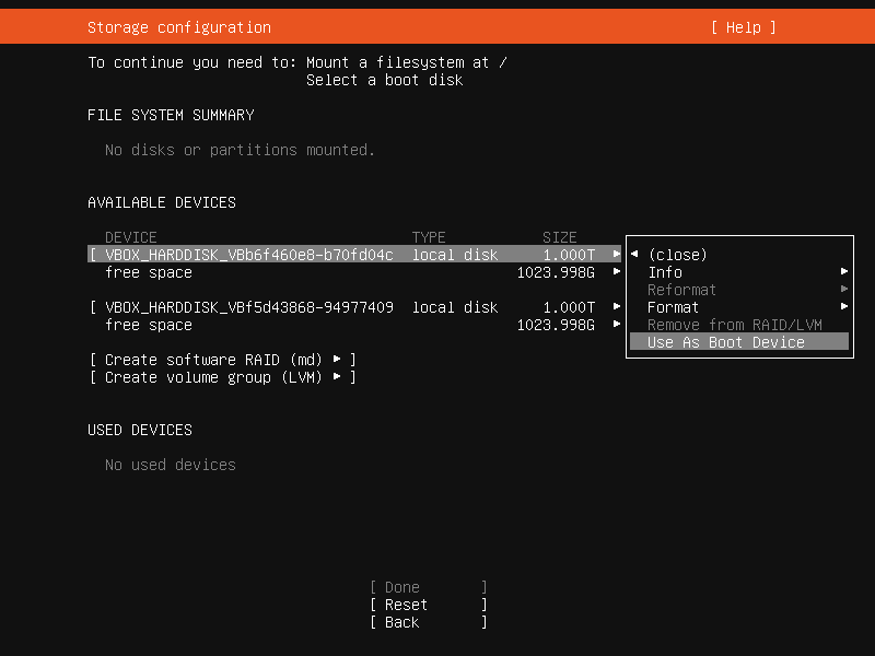 Ubuntu 安裝程式，磁碟配置選擇開機磁碟